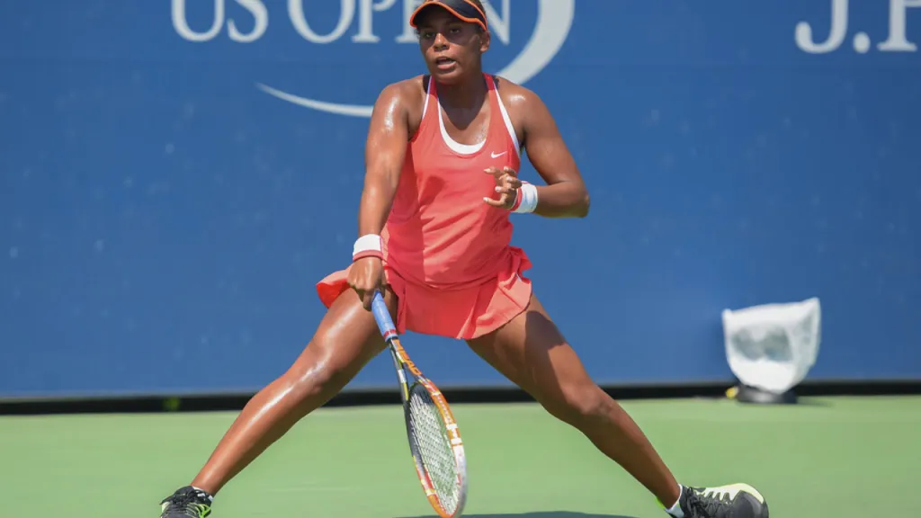 A confident tennis player focused on execution