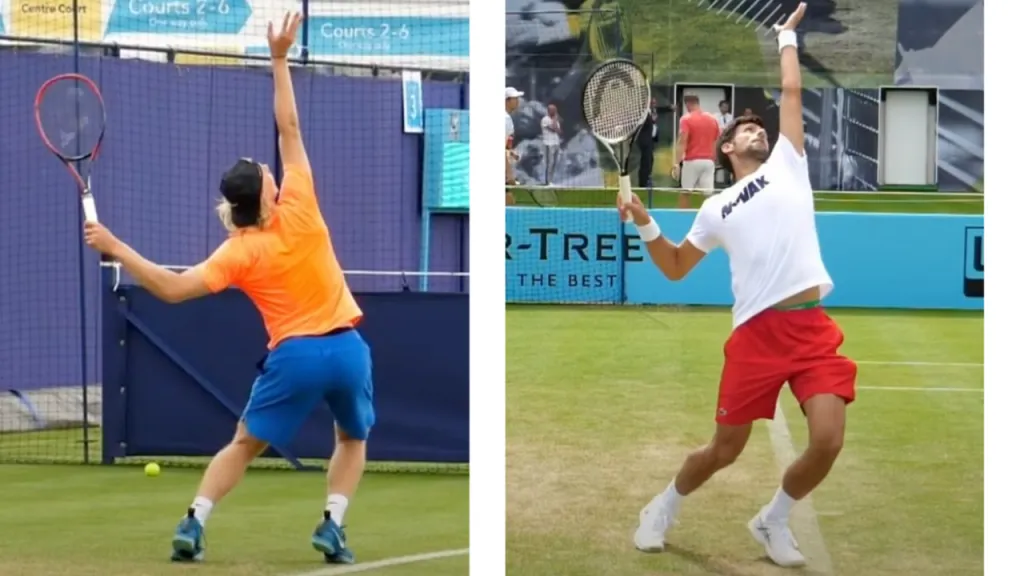 The trophy position during the tennis serve