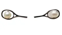Sterling Silver Tennis Racket Pearl Earrings