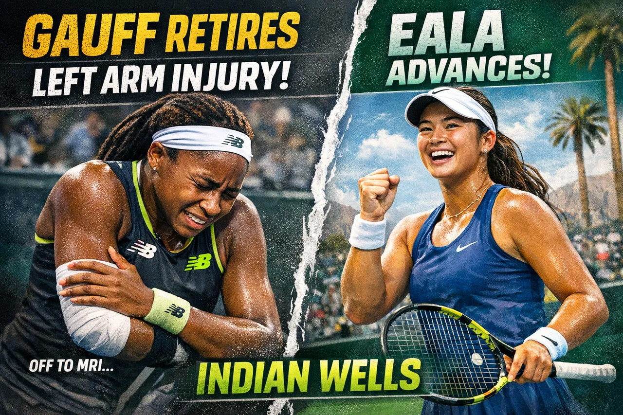 Gauff Retires With Left-Arm Injury, Eala Advances at Indian Wells