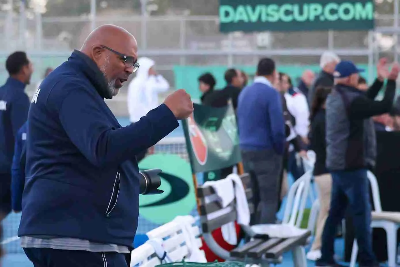 Bermuda team celebrating Davis Cup win in Cyprus