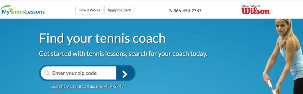 My Tennis Lessons website showing court directory and booking features